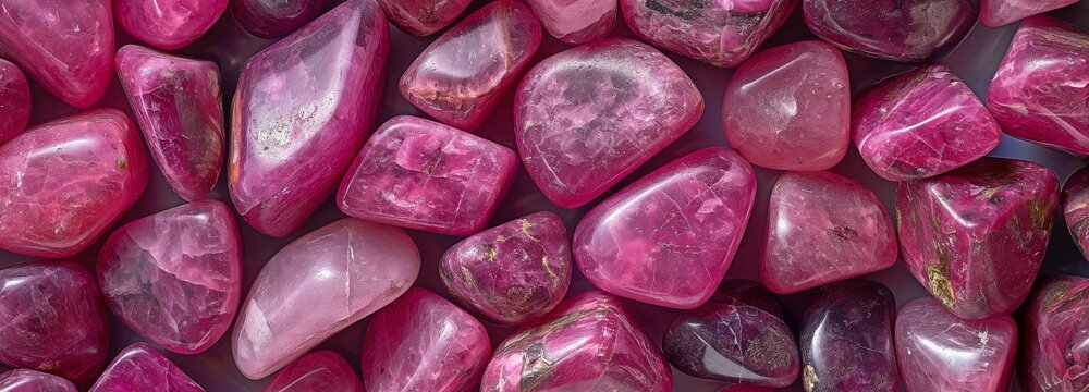 macro tumbling gemstones of pink thulite or zoisite