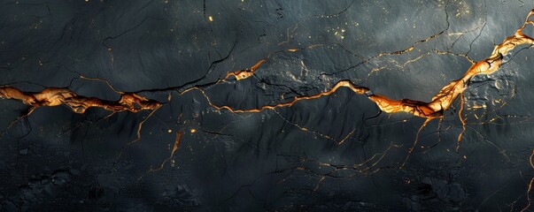black marble texture background with cracked gold details