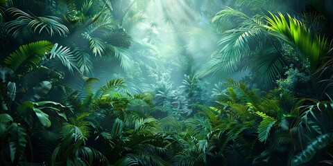 Tropical Jungle Background. Atmospheric Wallpaper with Lush, Tropical Vegetation.