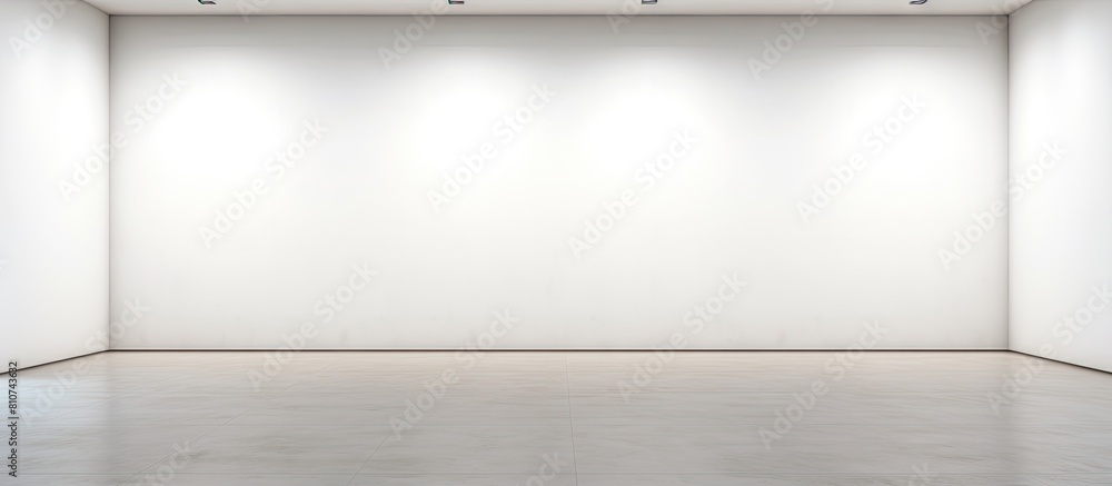Poster An art gallery s interior features an empty white wall illuminated by spotlights with ample space for displaying artwork 145 characters
