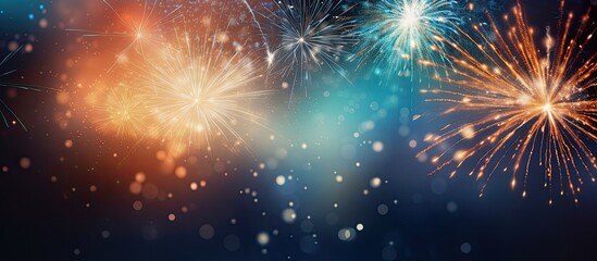 Fototapeta premium Blurred motion captures the vibrant sparkle of burning sparklers illuminating the festivities of Christmas New Year and Independence Day celebrations in this captivating copy space image