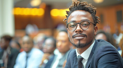 Fototapeta premium Portrait of a young african american businessman with eyeglasses. Business concept