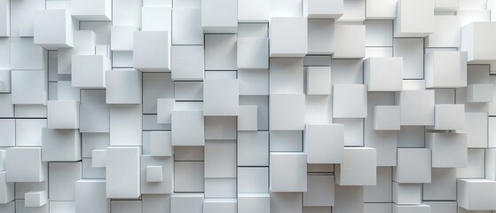 Block background wallpaper banner with copy space, randomly shifted, fading out white cube boxes