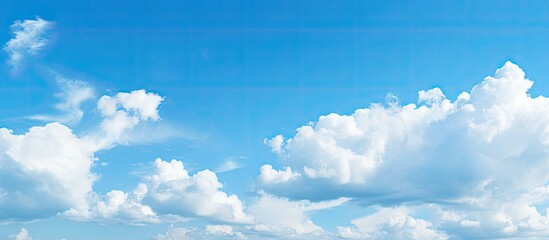 Clear blue sky with a solitary cloud creating a serene and picturesque weather background for a copy space image