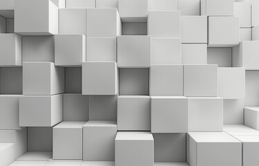 Block background wallpaper banner with copy space, randomly shifted, fading out white cube boxes