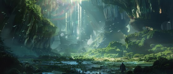 On a planet with super dense atmosphere, sound travels at different speeds, creating a natural symphony of echoing voices and noises