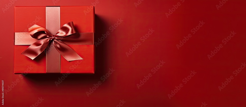 Aufkleber a top down view of a gift box placed on a vibrant red background with plenty of room around it for a
