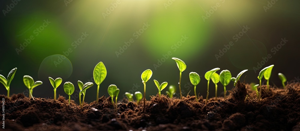 Poster a copy space image depicting the growth of young plants on soil symbolizing the connection to ecolog