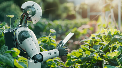 Robot using AI technology on smart pad to improve farming efficiency and agricultural processes - Generated by Generative AI