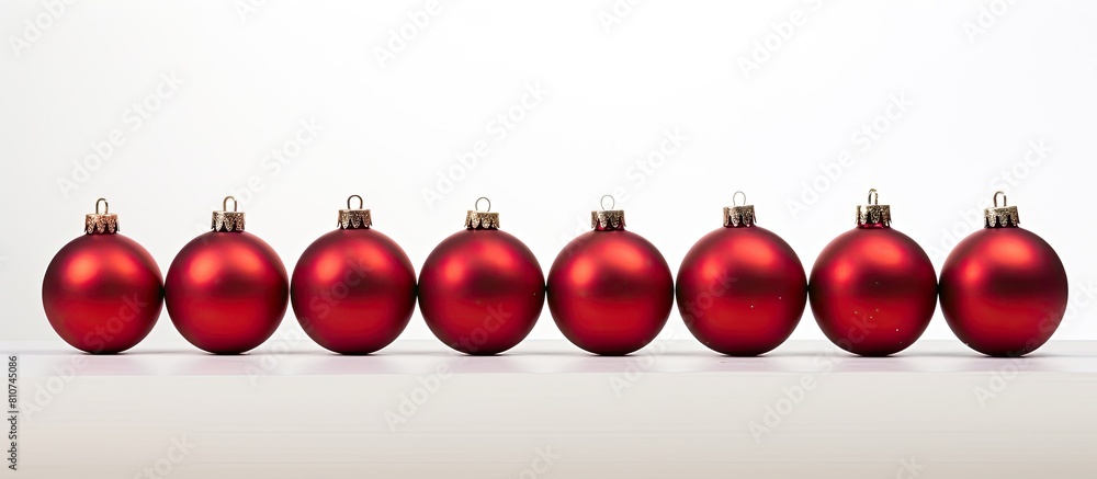 Aufkleber an arrangement of individual red christmas balls on a white background with ample space for a copy s