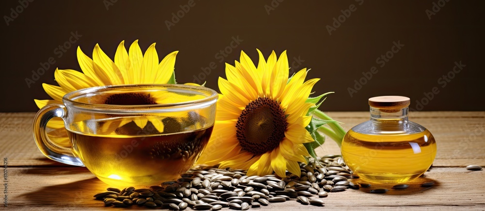 Poster sunflower oil and seeds with a copy space image provide a versatile and nutritious addition to vario
