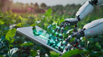 Robot using AI technology on smart pad to improve farming efficiency and agricultural processes - Generated by Generative AI