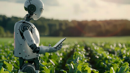 Robot using AI technology on smart pad to improve farming efficiency and agricultural processes - Generated by Generative AI