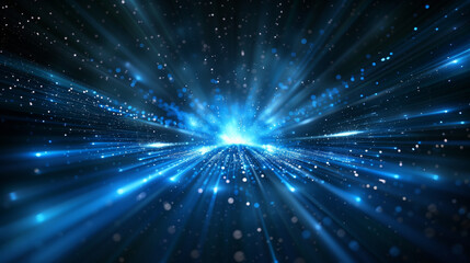 Blue Light Speed Effect with Particles in Dark Space Background