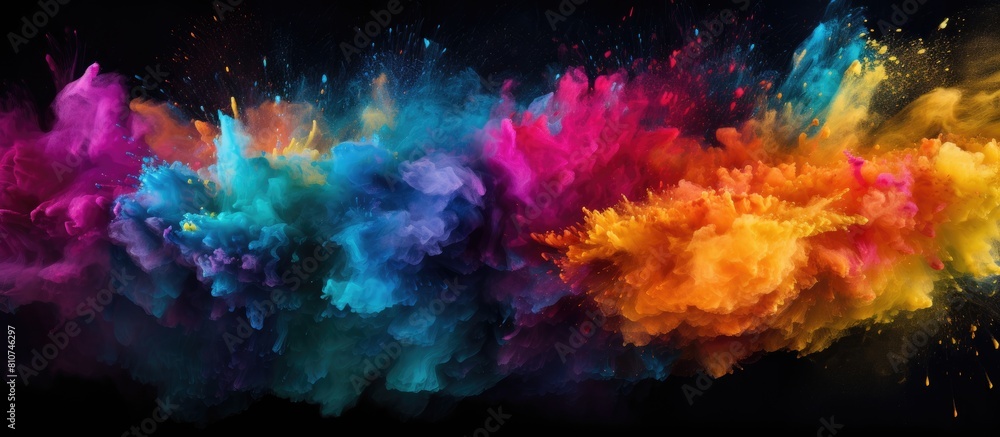 Aufkleber A dynamic artistic display of colorful powder explodes against a black backdrop creating a mesmerizing texture of glitter in this copy space image