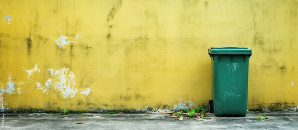 Poster Outdoors there is a garbage bin with room for text a copy space image It is designated for waste recycling