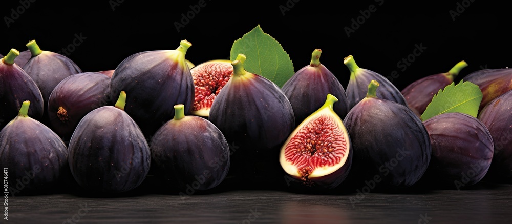 Aufkleber a copy space image featuring ripe figs arranged on a black table allowing room for text