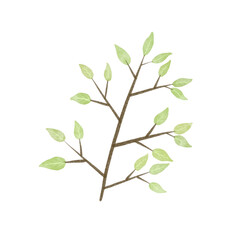 Watercolor illustration of leaf in childish style.