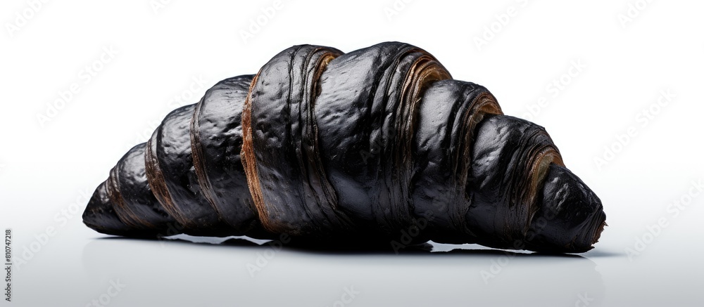 Poster A croissant made with charcoal placed against a white background creating a clean and visually striking image with plenty of copy space