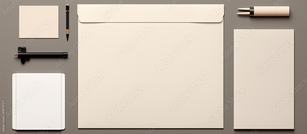 Poster a blank stationery set is placed on a white paper background creating a template for branding identi