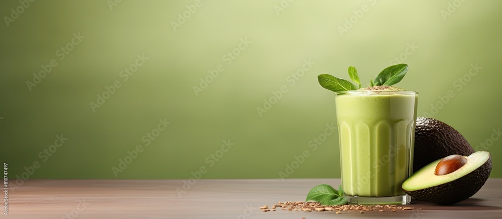 Poster The image features an avocado smoothie with ample blank space for adding text or graphics
