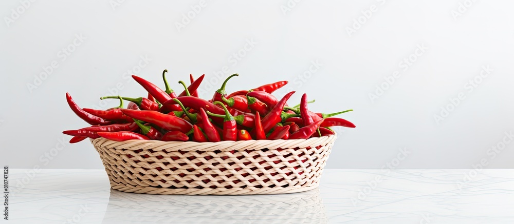 Aufkleber a copy space image of red chilies arranged in a plastic basket on a white marble backdrop
