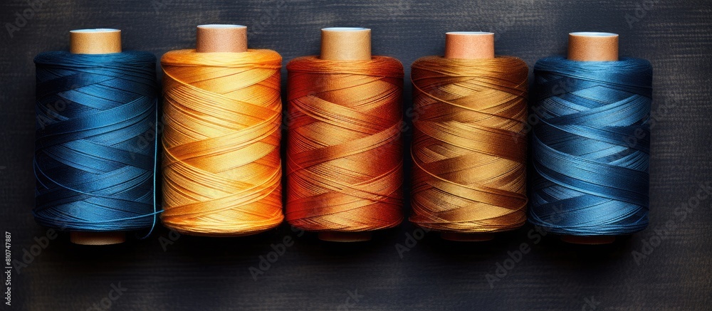 Aufkleber there are three spools of differently colored thread specifically chosen for sewing jeans in the rep