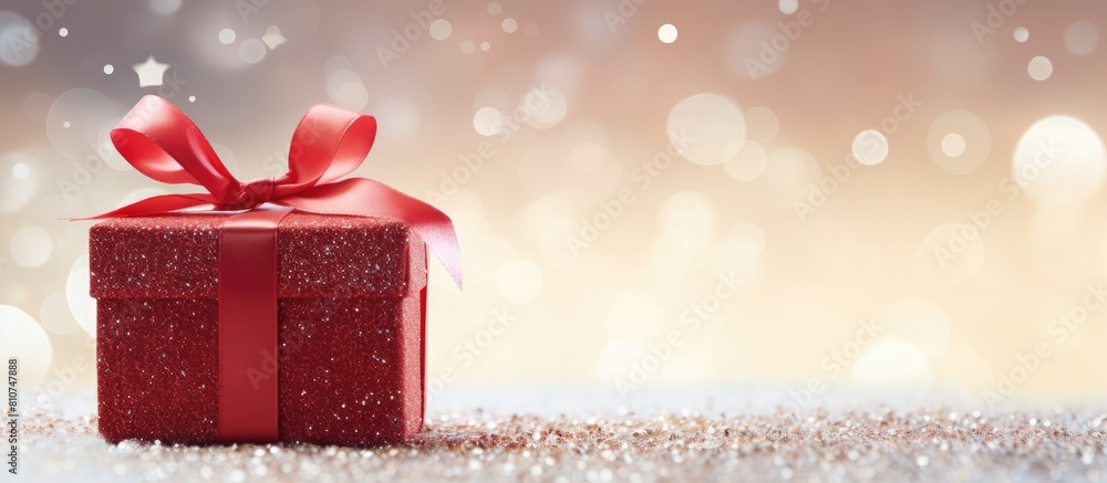 Aufkleber a festive red gift box with a ribbon bow decorated with a christmas new year theme is showcased on a