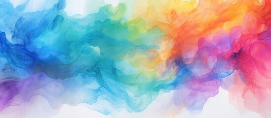 Abstract watercolor background with vibrant colors of the rainbow on a wet watercolor paper texture The multicolored watercolor stains create an abstract colorful pattern perfect for a copy space ima