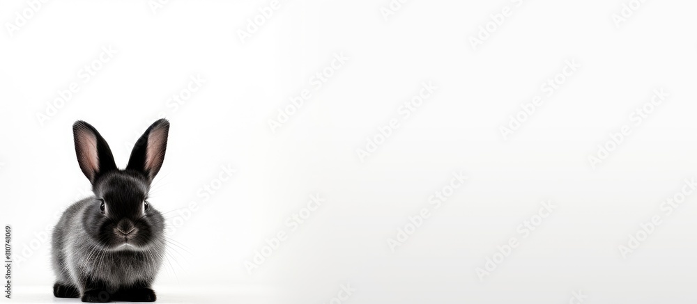 Poster a cute black and white rabbit stands alone on a white background perfect for a copy space image