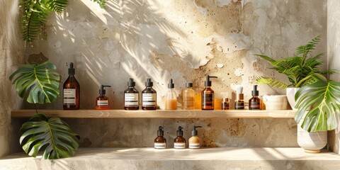 Skincare Products Display with Natural Elements
