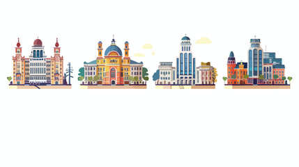 Four of Minsk city buildings famous places in flat style