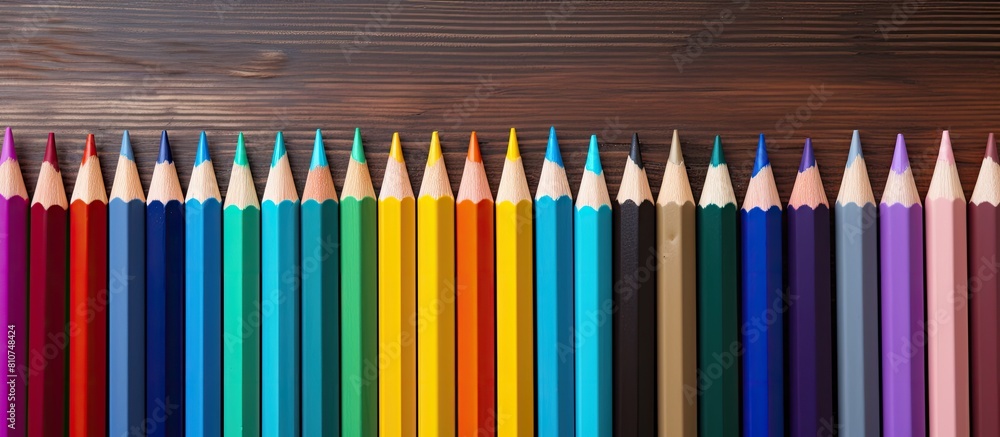 Leinwandbilder a vibrant array of color pencils arranged on a wooden table providing ample copy space image