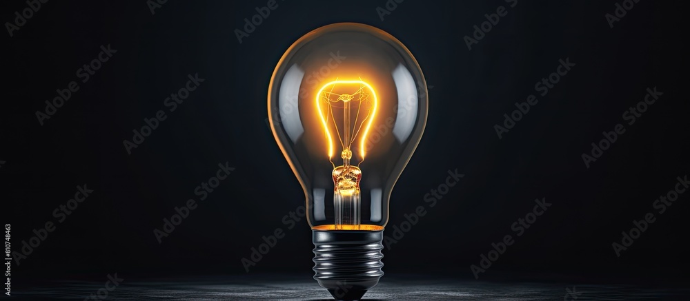 Fototapete A lightbulb is depicted on a blackboard with a black background creating a copy space image