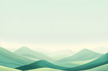 A simple flat illustration of green hills in a minimalistic style, copy space for text, vector illustration, flat icon, mountain and hill illustration background