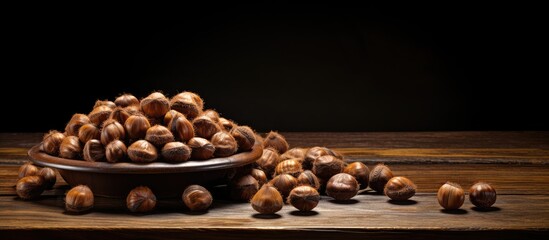 A table adorned with numerous chestnuts providing ample copy space for a captivating image