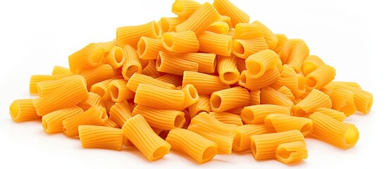 Copy space image featuring rigatoni on a white background allowing ample room for text