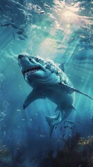 Fototapeta premium Great white shark in sea