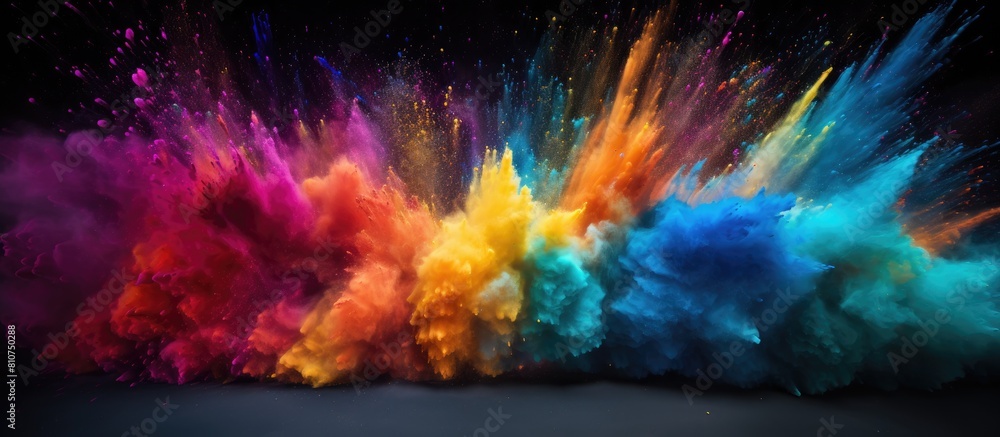Aufkleber A vibrant abstract explosion of multicolored powder particles creating a mesmerizing background with a freeze frame effect The image captures the dynamic motion of exploding color powder creating a s
