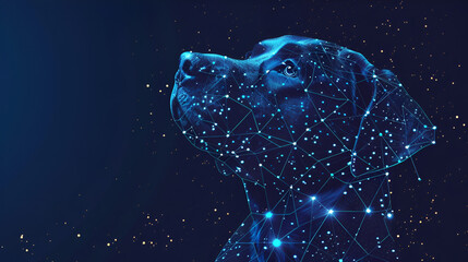 Abstract image of the head of the dog in the form of starry, generative Ai