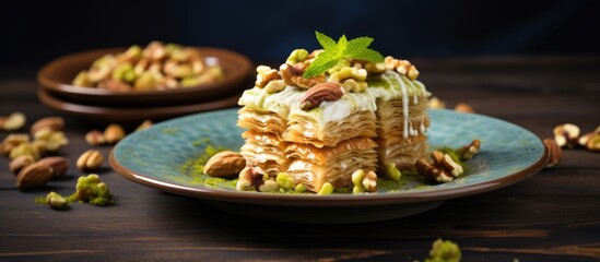A delectable Turkish treat baklava is a heavenly dessert adorned with pistachios and walnuts This delightful delicacy is consumed during iftar the sacred month of Ramadan With its Eastern sweetness i