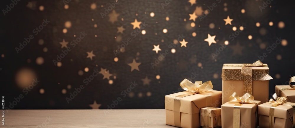 Poster Craft paper boxes top view on a Christmas background with a right sided copy space image