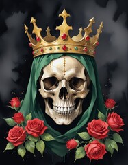 Skull with crown digital artwork - obrazy, fototapety, plakaty