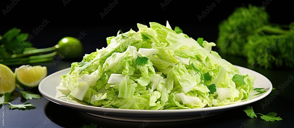 Poster A delicious cabbage salad on a plate with ample copy space for text