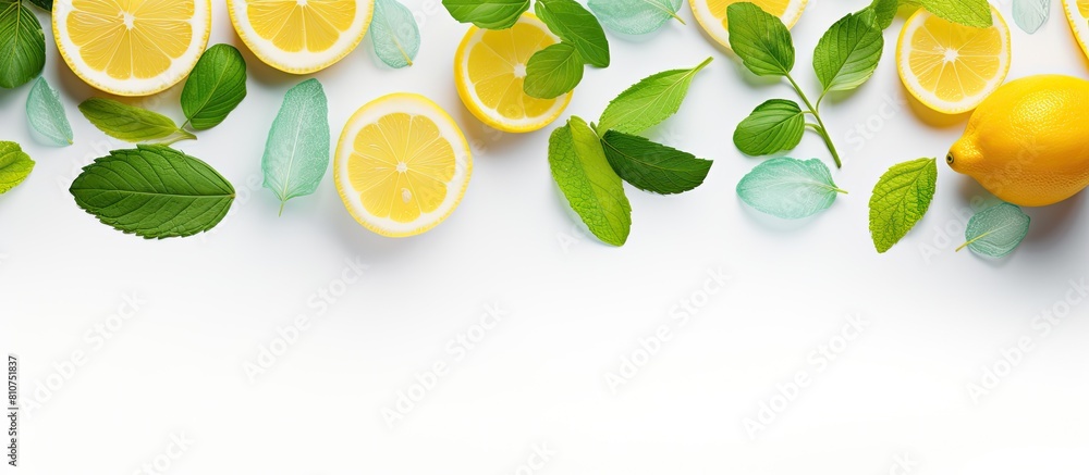 Aufkleber copy space image of fresh mint leaves and vibrant lemons arranged on a clean white background creati