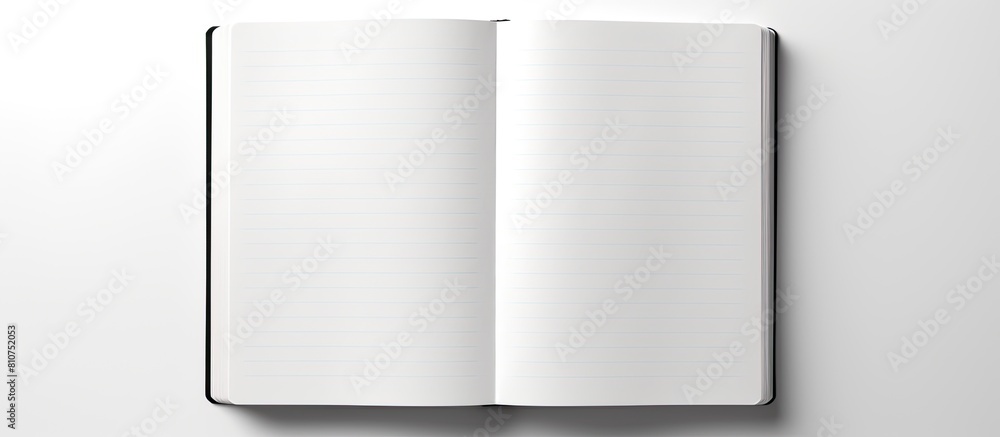 Aufkleber a photograph displaying a blank notebook placed on a white background with sufficient empty space fo