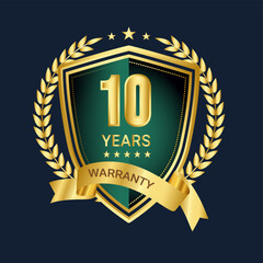 10 years warranty vector badges, logo, label and images