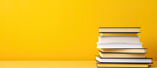 Educational concept represented by notebooks on yellow background with copy space image
