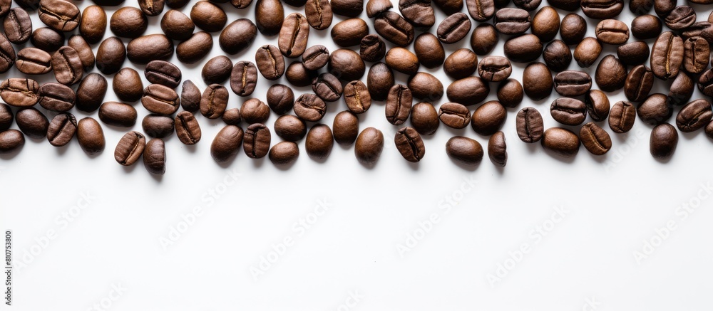 Poster A top view of coffee beans placed on a white surface creating an ideal copy space image