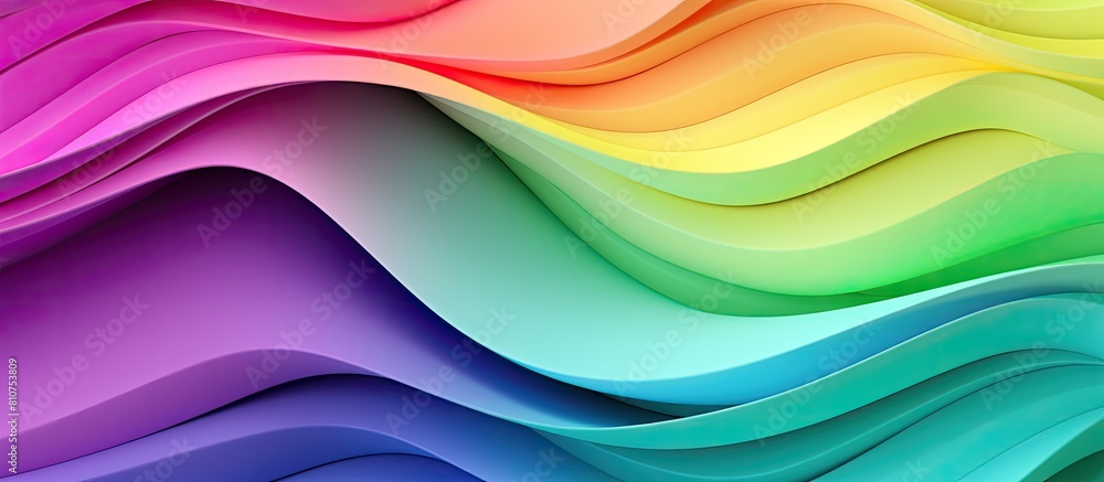 Poster A horizontal copy space image featuring a mesmerizing geometrical pattern made from vibrant green violet pink and yellow paper creates an abstract blank background for a unique template